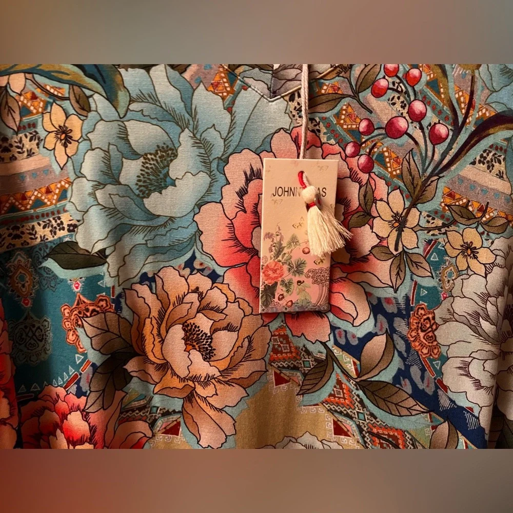 JOHNNY WAS Prisma V Neck Top T Shirt Kimono Sleeve Floral Large NWT - Picture 3 of 7